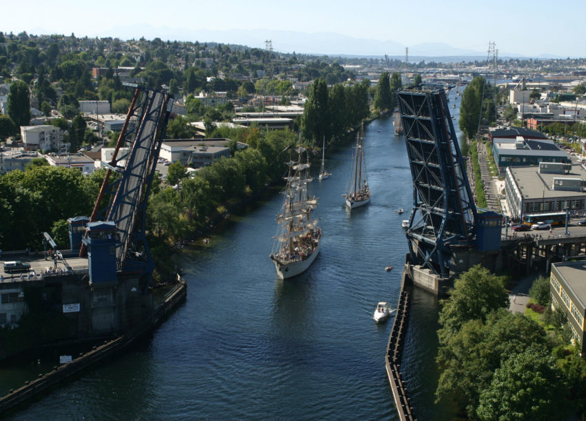 Fremont ship canal with boats passing through